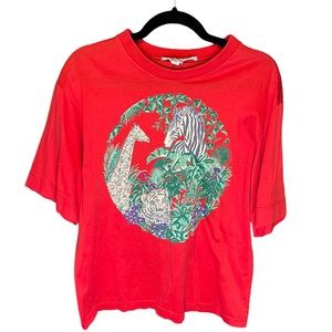 Vintage Salvatore Ferragamo Red Jungle T-shirt - Tiger, Zebra, Giraffe - Cotton